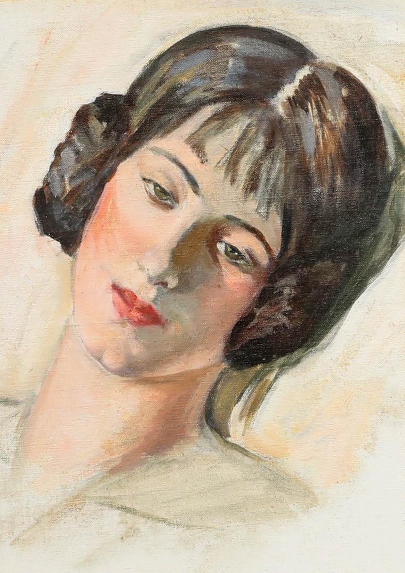 Gerahmtes Ölgemälde des frühen 20. Jahrhunderts – Lady in Thought – Painting von Unknown