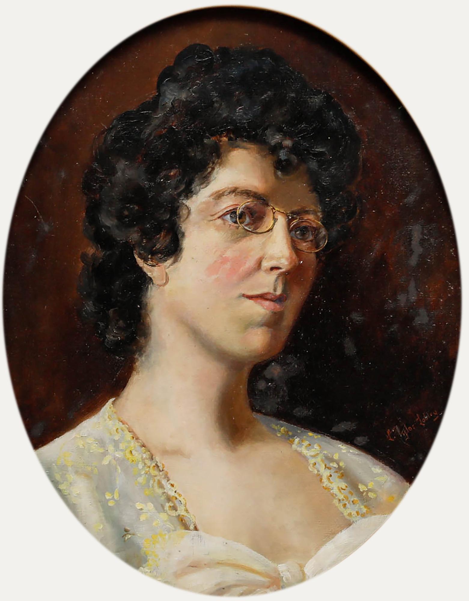 Óleo enmarcado de principios del siglo XX - Dama de amarillo - Painting de Unknown