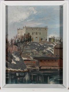 Framed Early 20th Century Oil - Manor House on The Hill