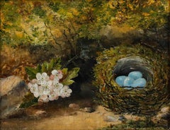 Framed Early 20th Century Oil - May Blossom and Hedge-Sparrow's Nest