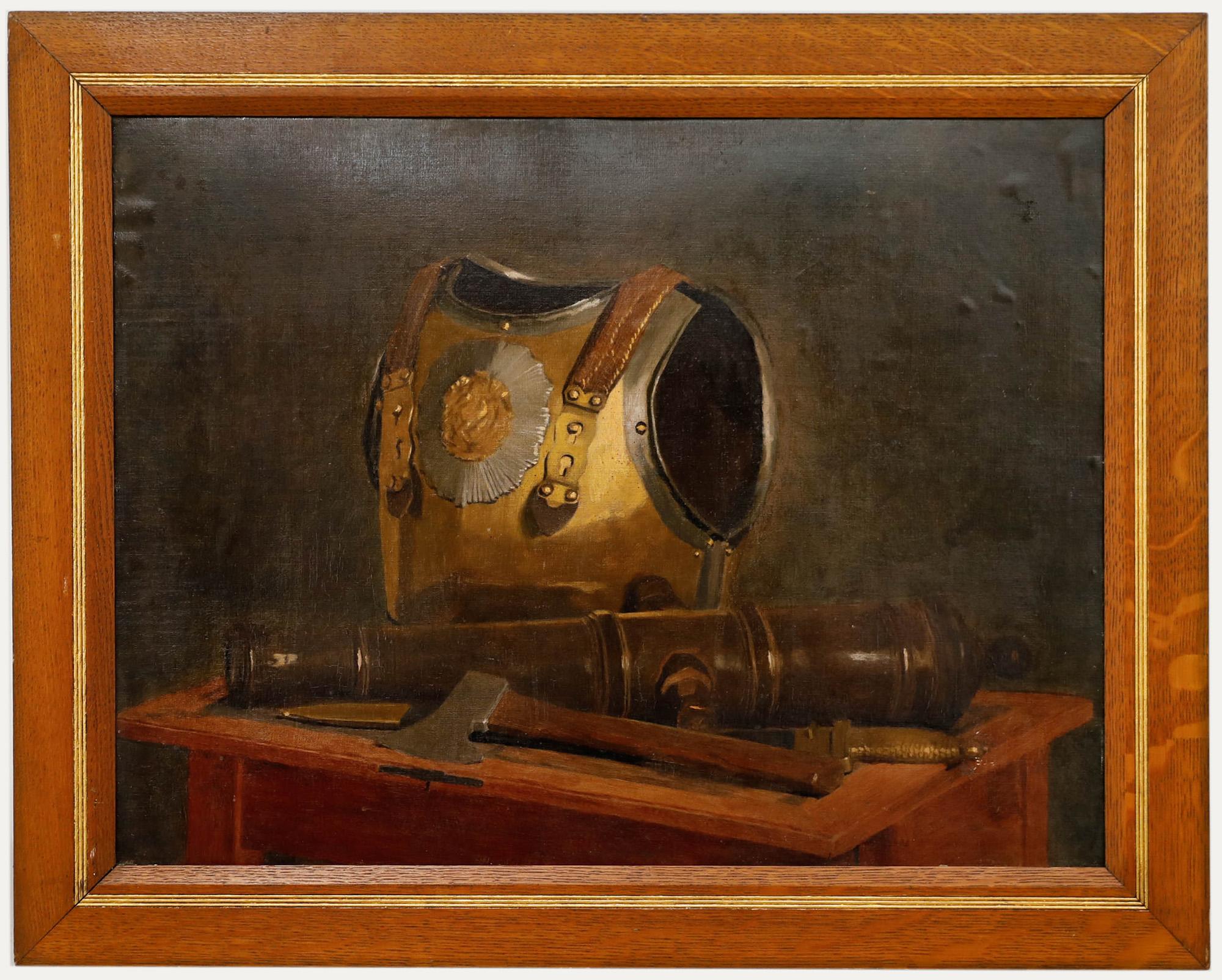Framed Early 20th Century Oil - Military Still Life