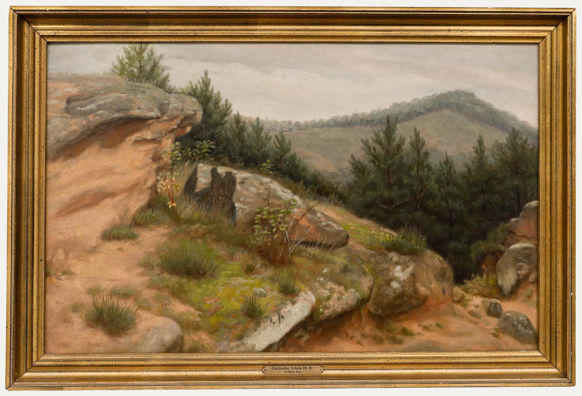 Unknown Landscape Painting – Gerahmtes Öl des frühen 20. Jahrhunderts - Pfälzer Wald
