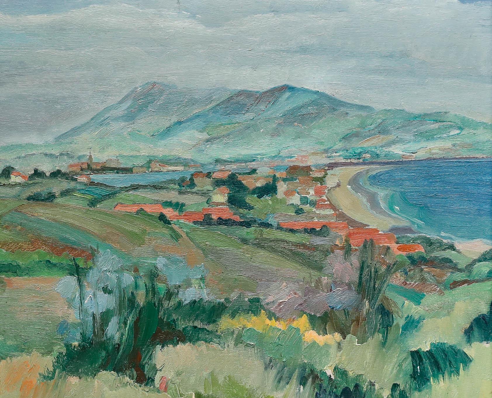 Huile encadrée du début du 20e siècle - Paysage du Sud - Painting de Unknown
