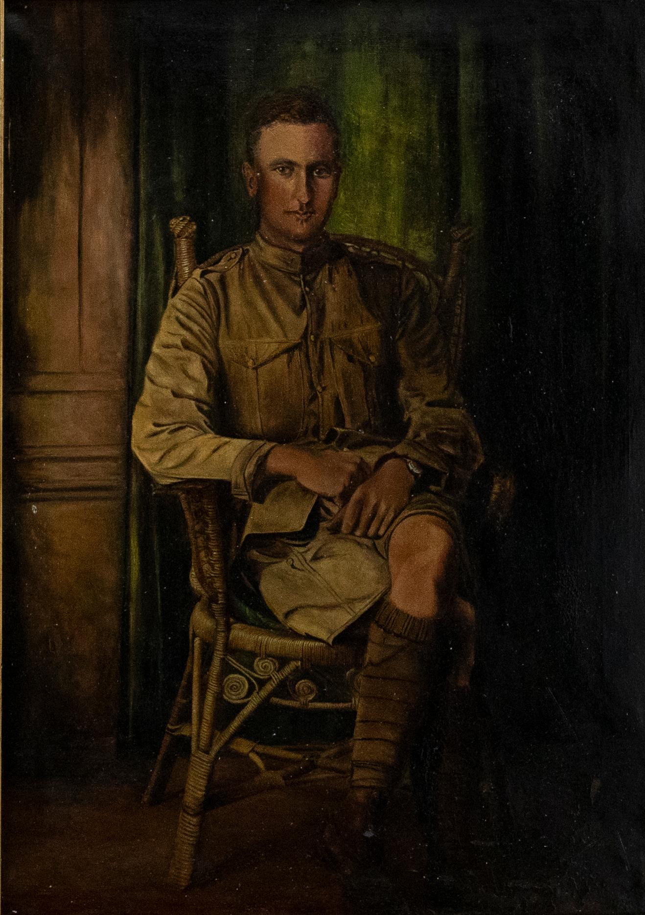Framed Early 20th Century Oil - Portrait of a British Soldier - Painting by Unknown
