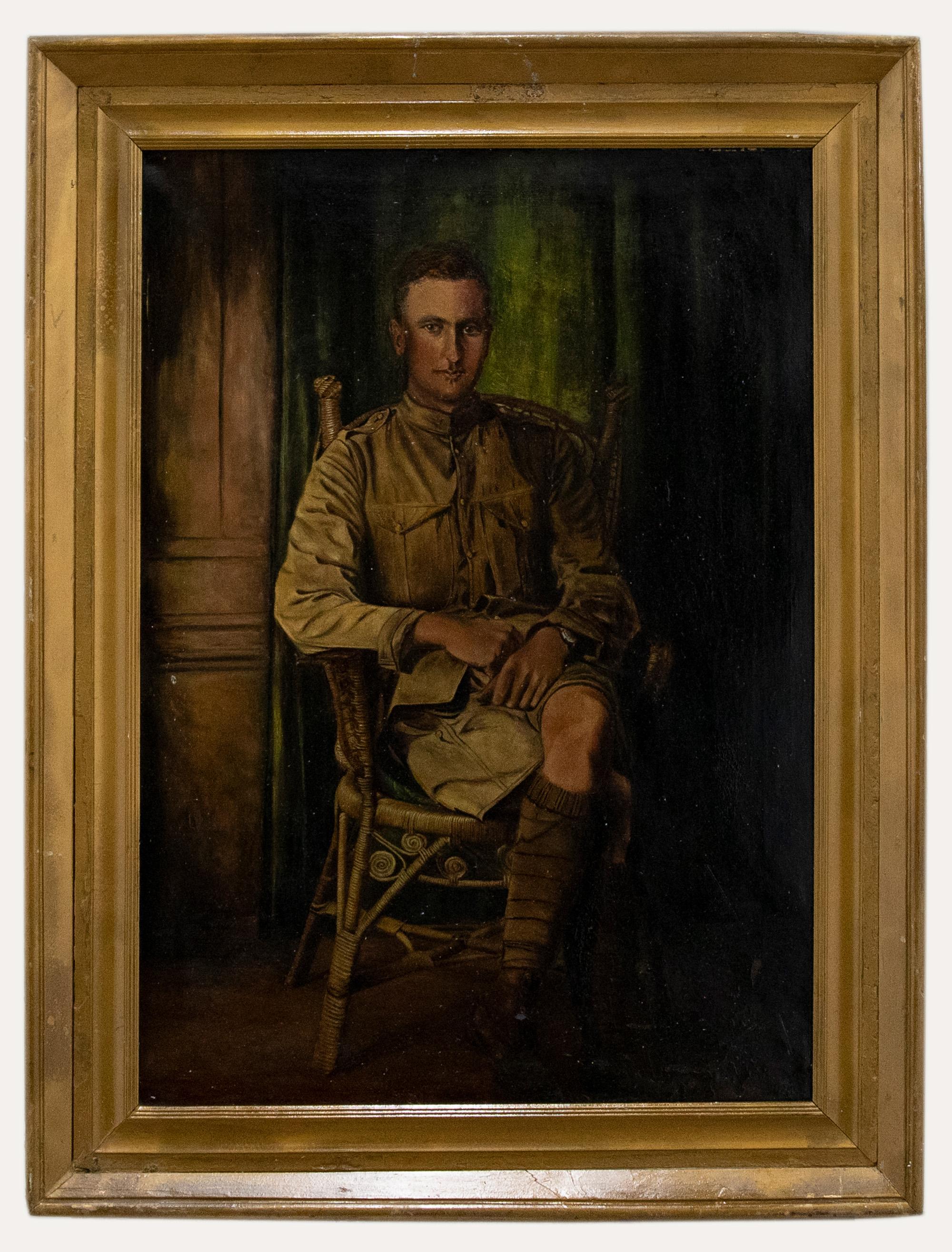 Unknown Portrait Painting - Framed Early 20th Century Oil - Portrait of a British Soldier