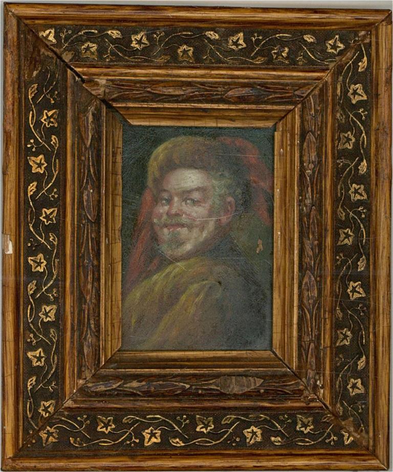 Framed` Early 20th Century Oil - Portrait of a Jovial Man - Painting by Unknown