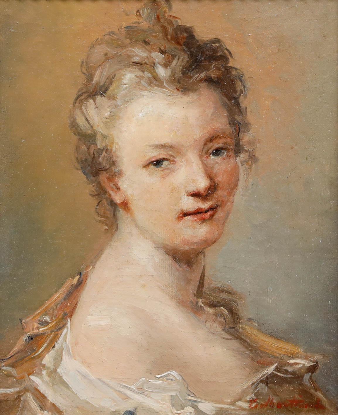 Framed Early 20th Century Oil - Portrait of a Lady - Painting by Unknown