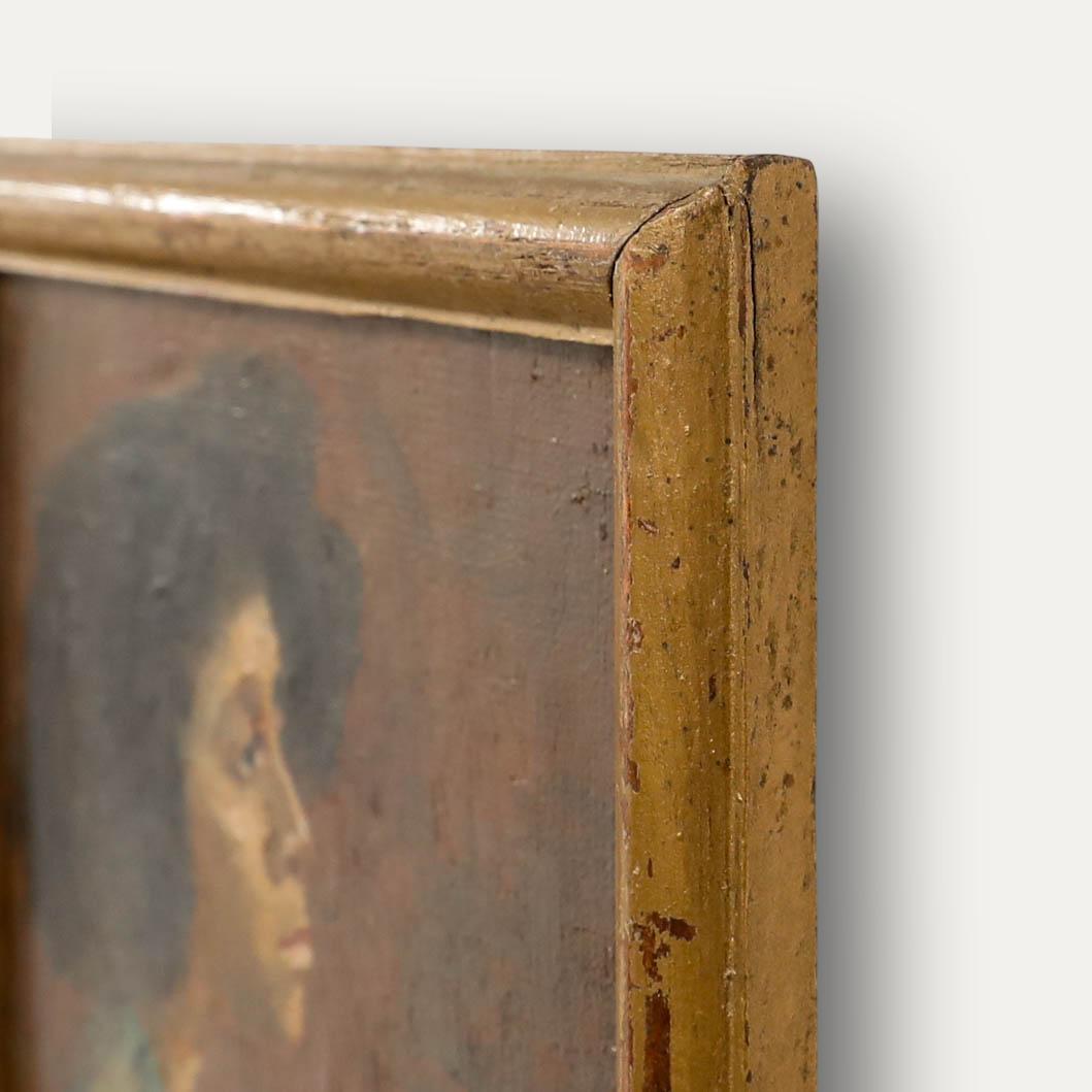 Óleo enmarcado de principios del siglo XX - Retrato de mujer de perfil en venta 1