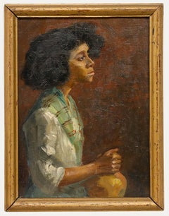 Óleo enmarcado de principios del siglo XX - Retrato de mujer de perfil