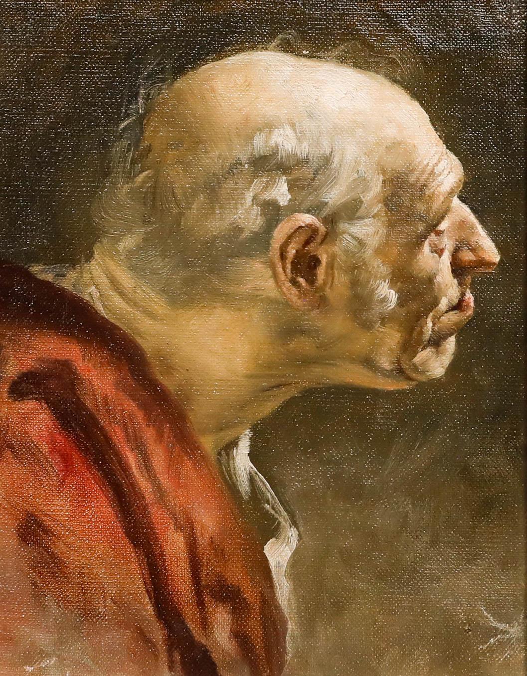 Óleo enmarcado de principios del siglo XX - Retrato de un anciano - Painting de Unknown