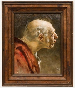 Óleo enmarcado de principios del siglo XX - Retrato de un anciano
