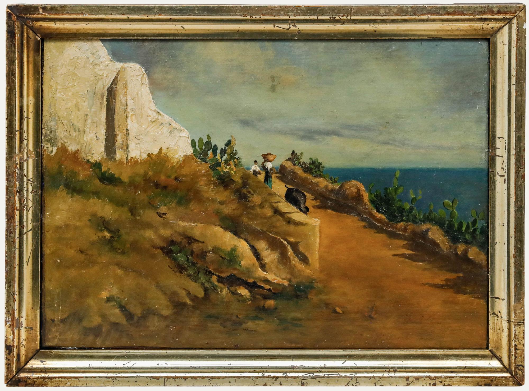 Unknown Landscape Painting - Framed Early 20th Century Oil - Portuguese Coastline