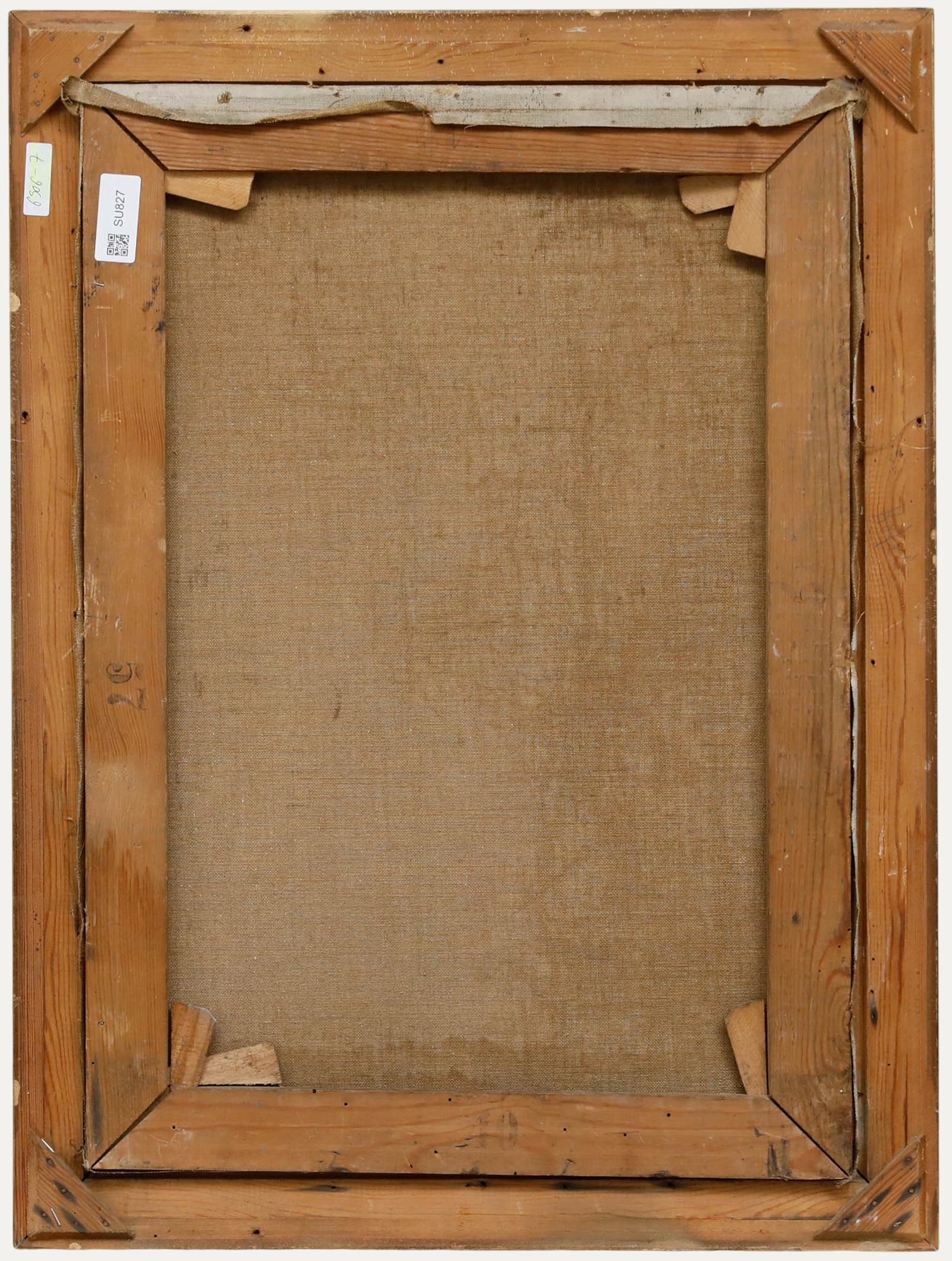 Huile encadrée du début du 20e siècle - Lecture à la fenêtre - Noir Figurative Painting par Unknown