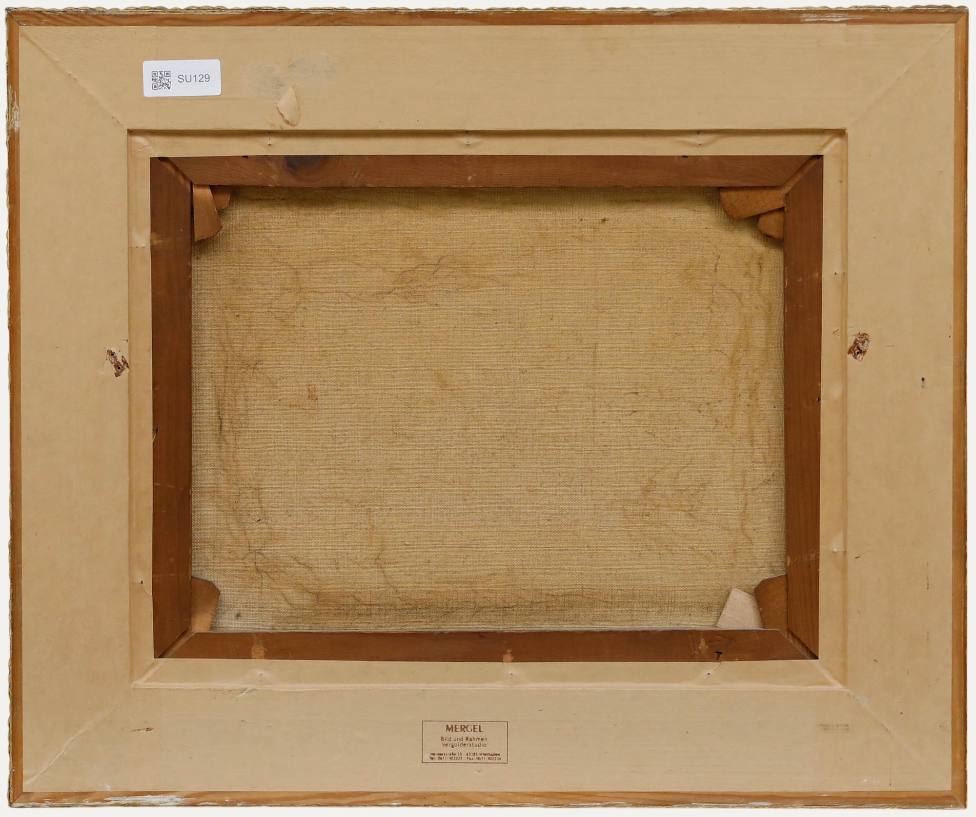 Framed Early 20th Century Oil - Resting Cows - Brown Animal Painting by Unknown