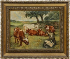 Gerahmtes Öl aus dem frühen 20. Jahrhundert - Ruhende Kühe