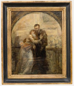 Huile encadrée du début du 20e siècle - Le salut