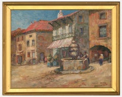 Vintage Framed Early 20th Century Oil - Spanish Town Square