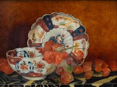 Framed Early 20th Century Oil - Still Life with Japanese Porcelain