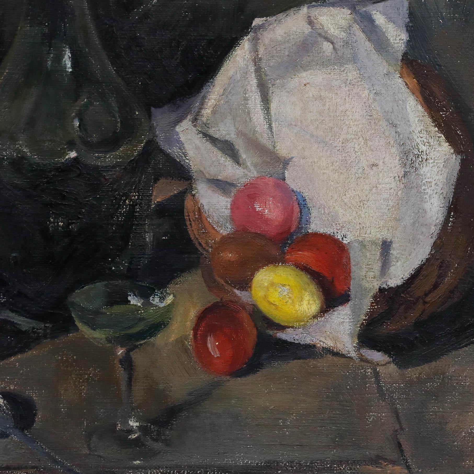 Huile encadrée du début du 20e siècle - Nature morte au sucrier et aux œufs de Pâques en vente 1