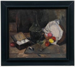 Gerahmtes Öl aus dem frühen 20. Jahrhundert - Stillleben mit Zuckerdose und Ostereiern