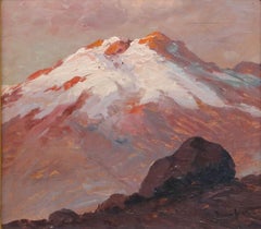Framed Early 20th Century Oil - Sunset on the Alps II