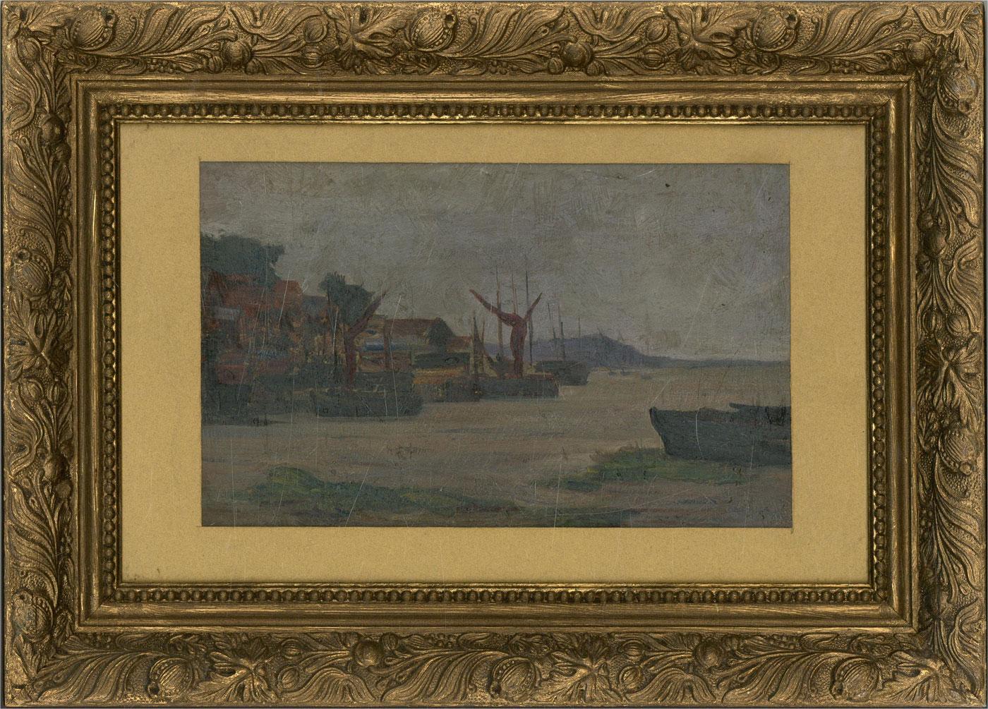 Unknown Figurative Painting - Framed Early 20th Century Oil - The Dockyard