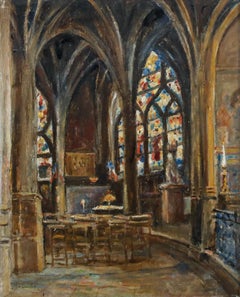 Framed Early 20th Century Oil - The Interior of Saint-Séverin Church