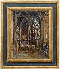 Framed Early 20th Century Oil - The Interior of Saint-Séverin Church