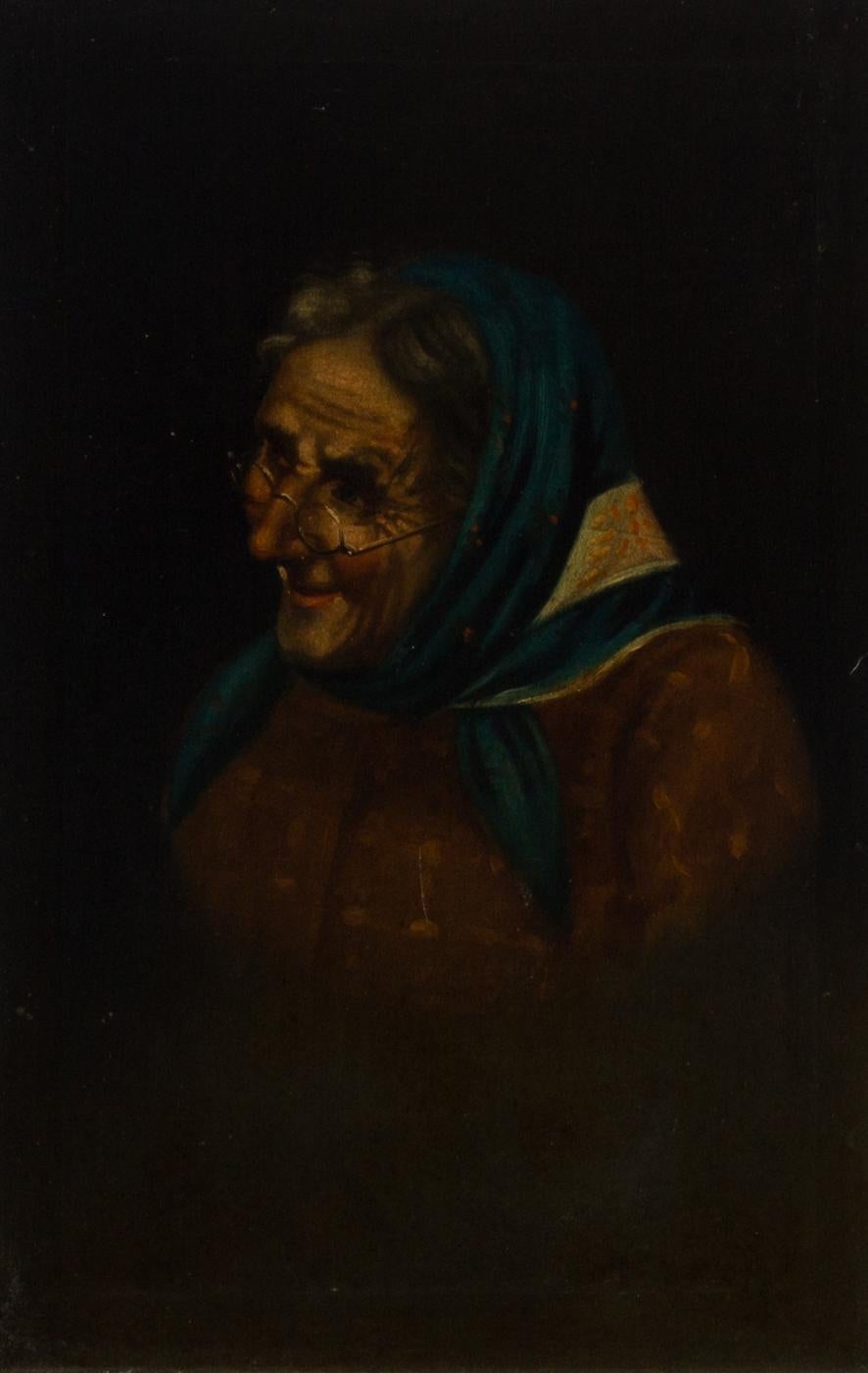Framed Early 20th Century Oil - The Old Lady - Painting by Unknown