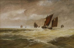 Framed Early 20th Century Oil - Two Mast Fleet