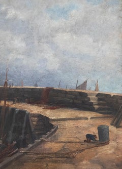 Framed Early 20th Century Oil - Tying up the Boat