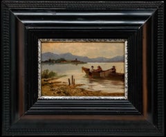 Huile encadrée du début du 20e siècle - Déchargement du bateau