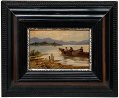 Huile encadrée du début du 20e siècle - Déchargement du bateau
