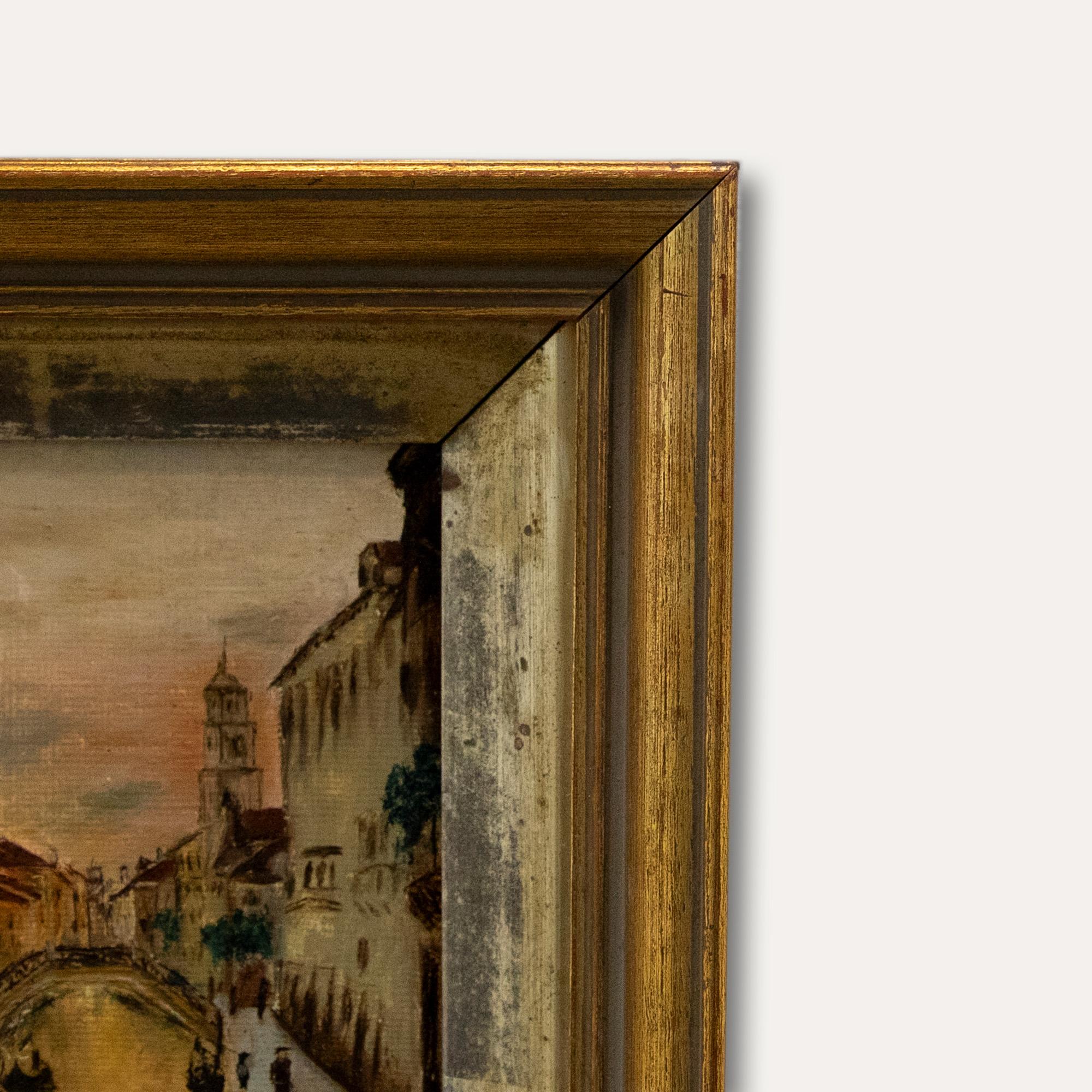 Framed Early 20th Century Oil - Venice at Sunset For Sale 1