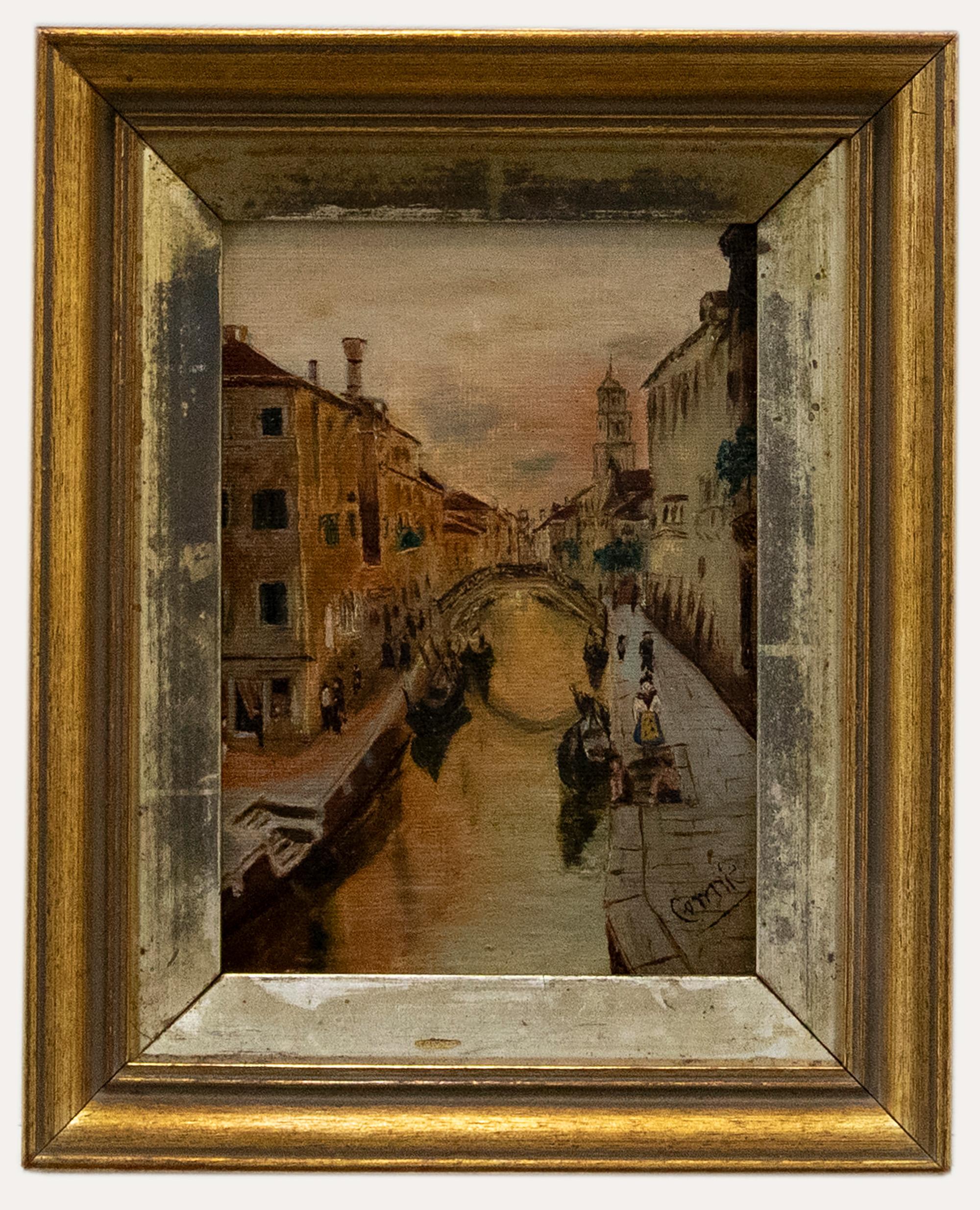 Unknown Landscape Painting - Framed Early 20th Century Oil - Venice at Sunset