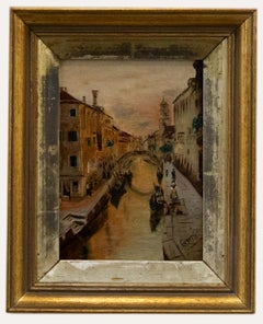 Gerahmtes Öl aus dem frühen 20. Jahrhundert - Venedig bei Sonnenuntergang