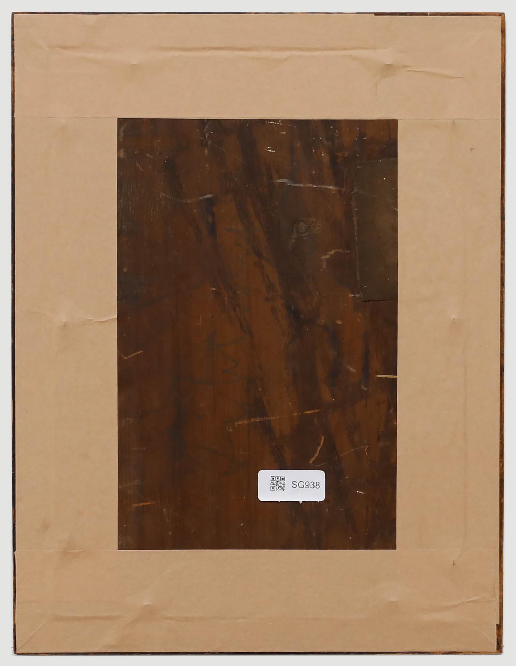 Huile du début du 20e siècle - Fleurs blanches avec saint - Marron Still-Life Painting par Unknown