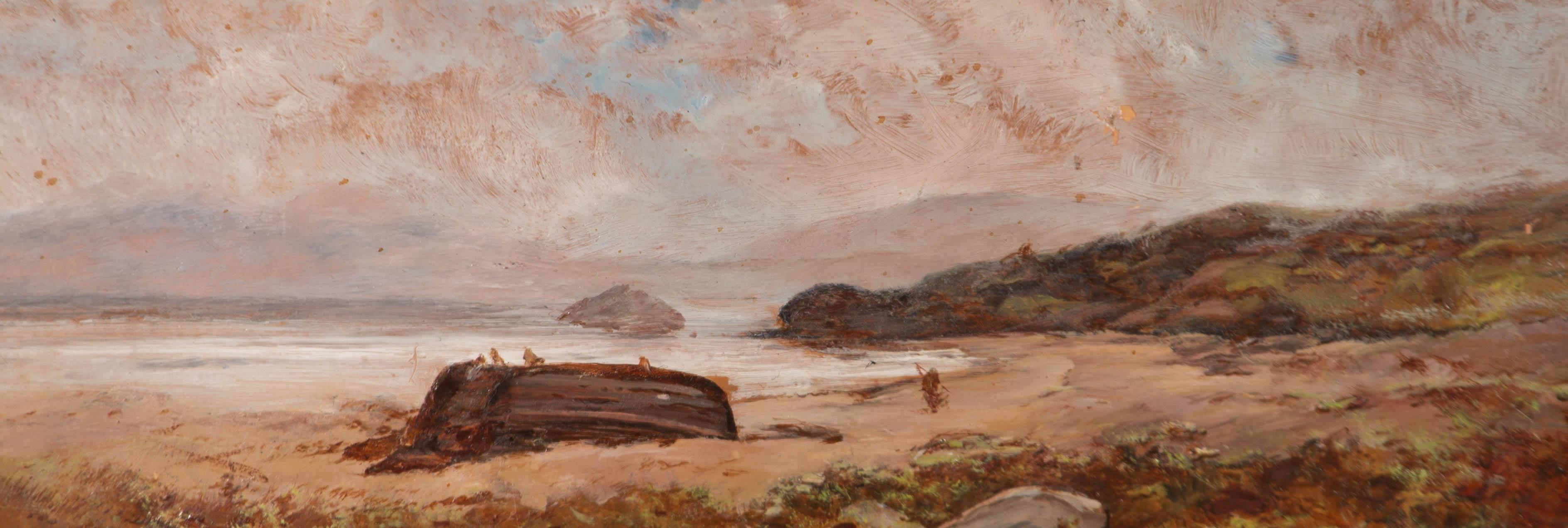 Framed Early 20th Century Oil - Windy Beach Scene - Painting by Unknown