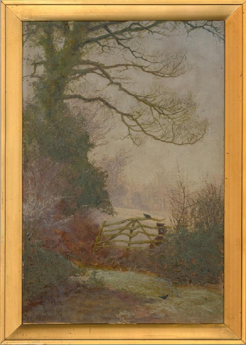 Landscape Painting Unknown - Encadrée, début du XXe siècle, huile - Jour d'hiver