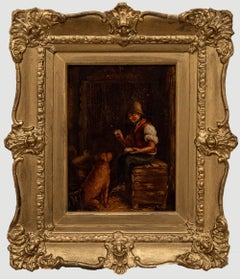Framed English School 19th Century Oil - Boy and his Dog