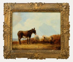 Framed English School 19th Century Oil - Donkey & Two Sheep