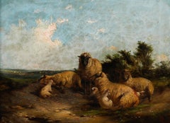 Framed English School 19th Century Oil - Sheep in a Rural Landscape