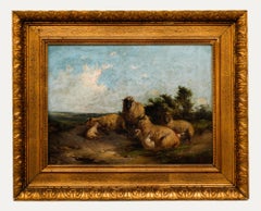 Framed English School 19th Century Oil - Sheep in a Rural Landscape