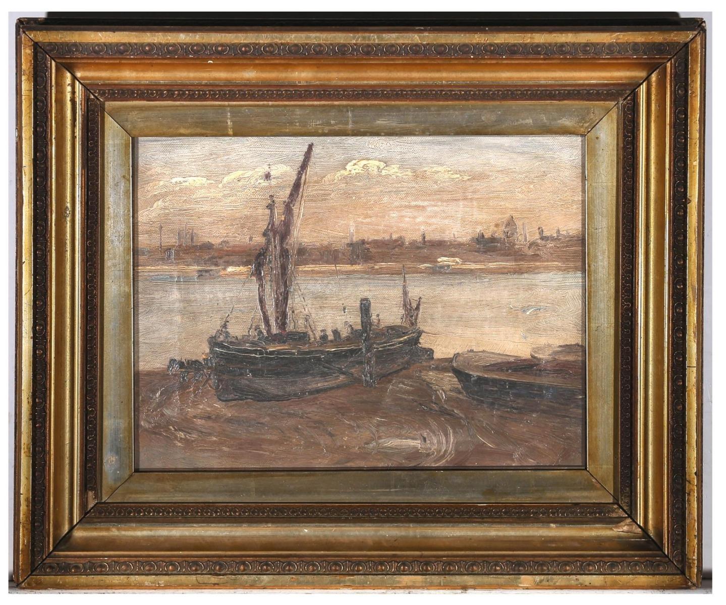 Unknown Figurative Painting - Framed French Impressionist Early 20th Century Oil - The Fishing Boat