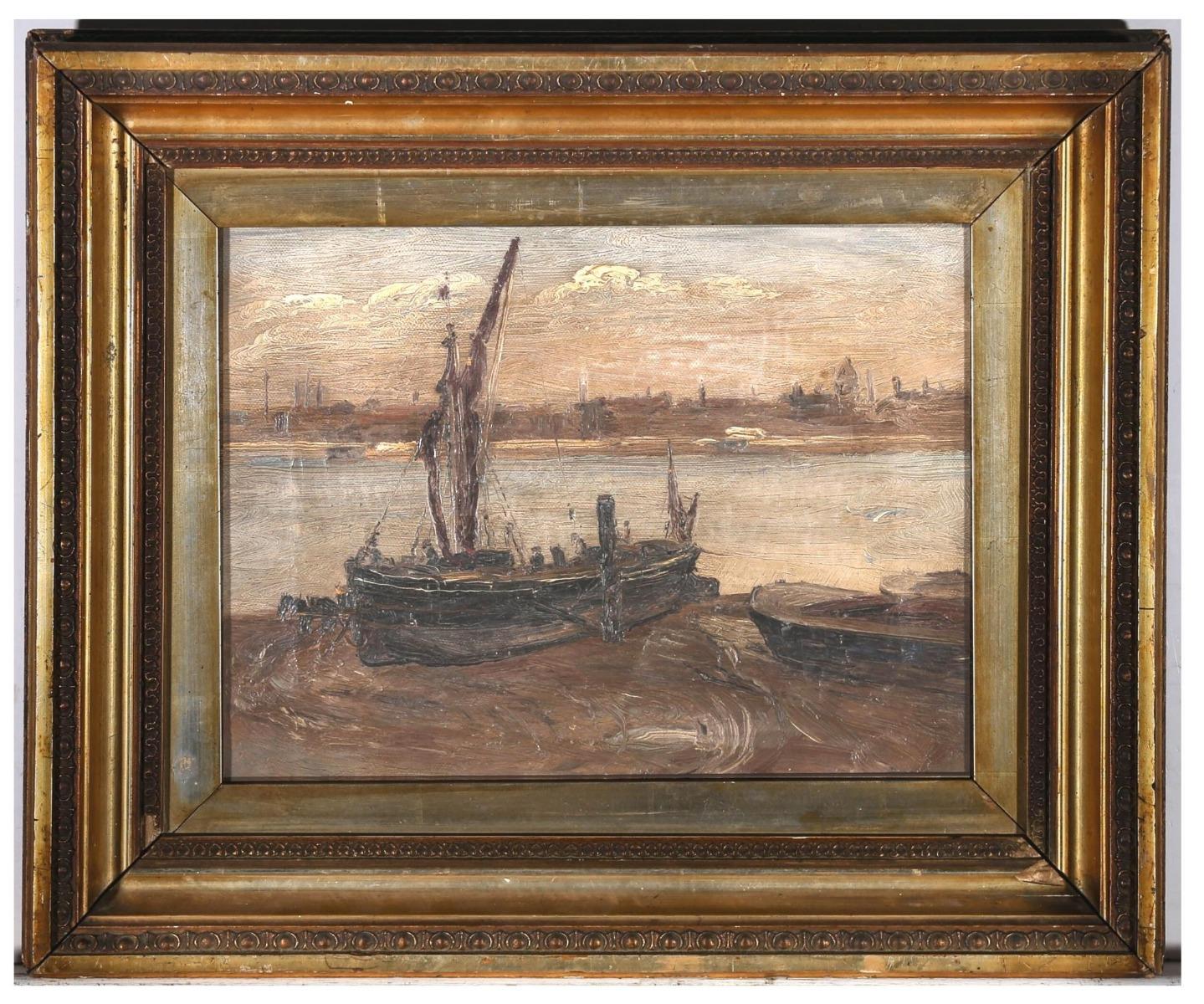 Gerahmtes französisches impressionistisches Ölgemälde des frühen 20. Jahrhunderts – Das Fischenboot