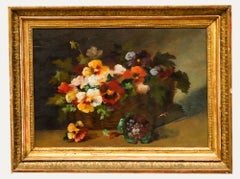 Framed French School Early 20th Century Oil - Flowers in a Basket