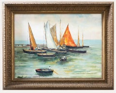 Vintage Framed French School Mid 20th Century Oil - Jetty Mooring