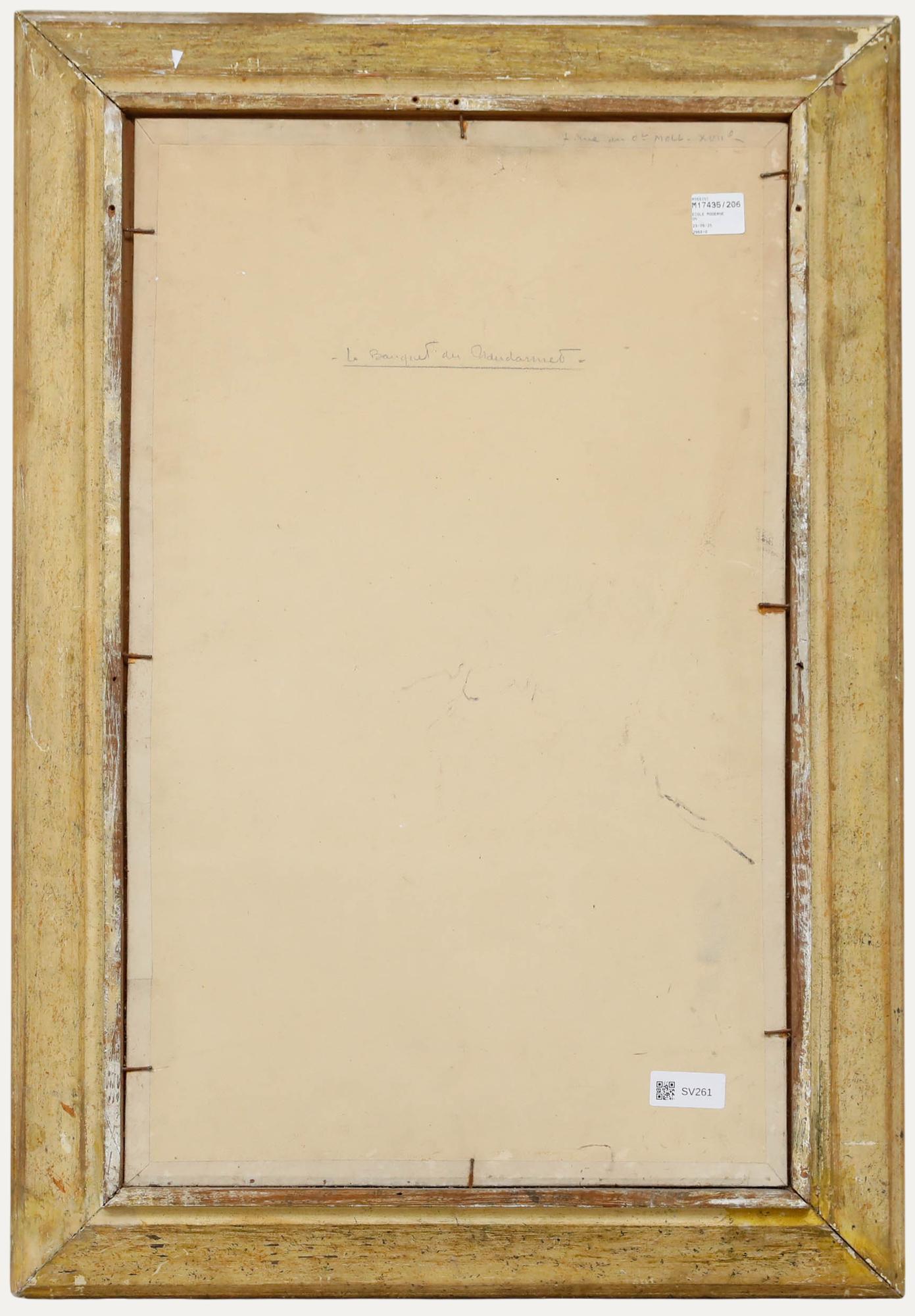 Huile encadrée de l'école française du milieu du 20e siècle - Nature morte aux fleurs et figues - Marron Still-Life Painting par Unknown