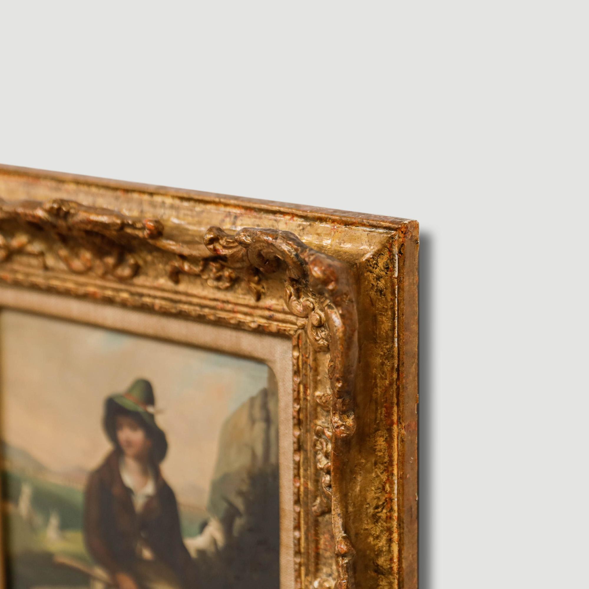 Huile de l'école allemande du 19e siècle encadrée - L'herbeur de chèvre 2