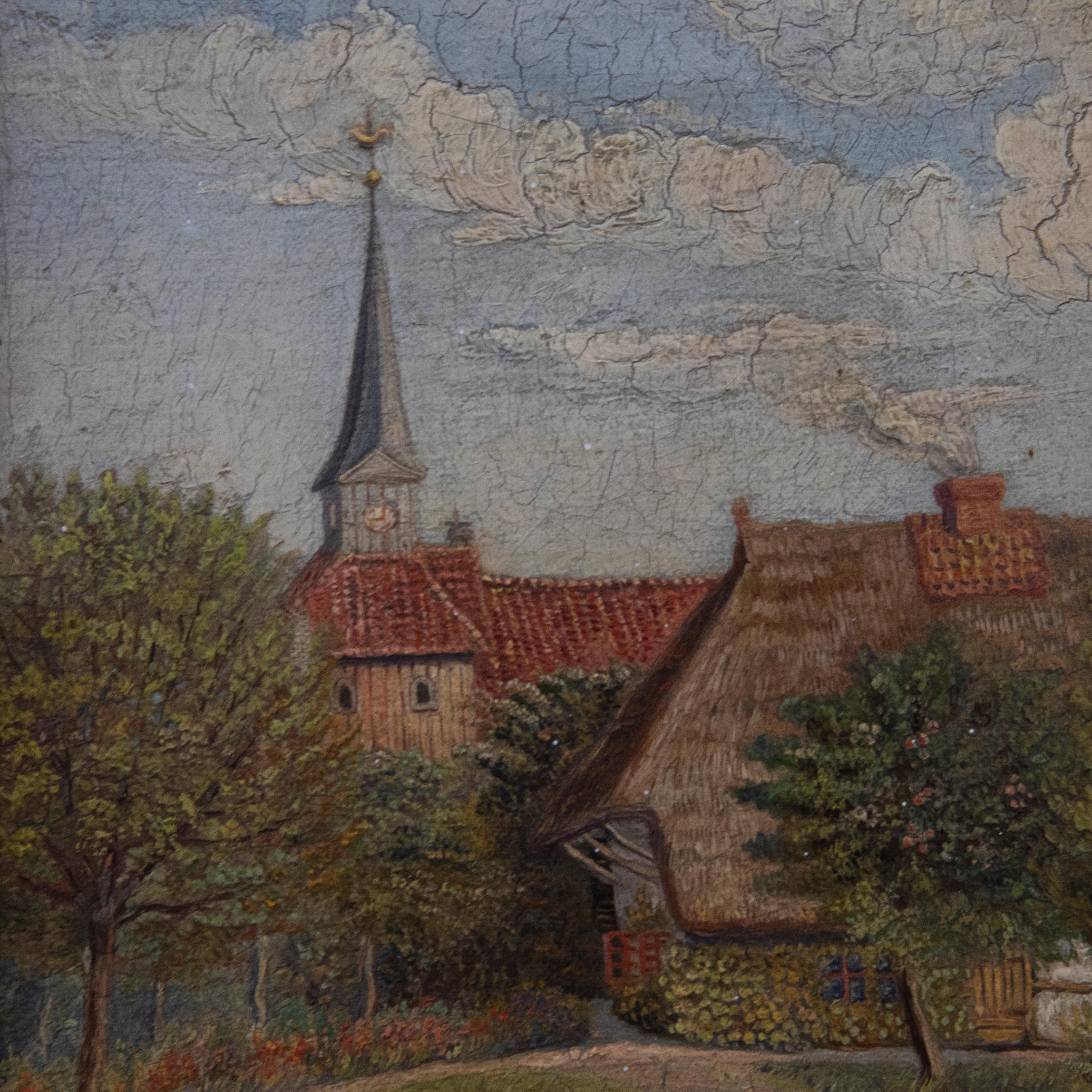 Framed German School Late 19th Century Oil - Church View For Sale 1